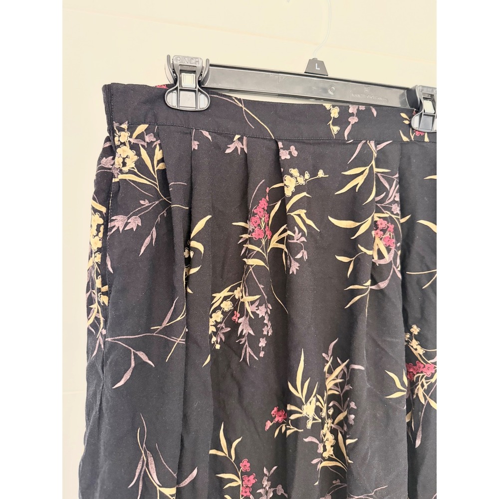 Vintage Sag Harbor Floral Midi Skirt Elastic Waist Pockets Botanical Print L - Picture 2 of 6